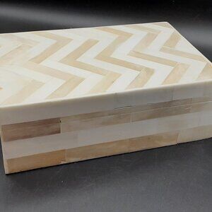 Pottery Barn Style Tiled Box White/Cream with Black interior